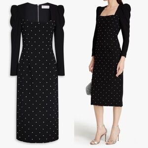 NEW! REBECCA VALLANCE- After Hours Embellished Crepe Midi Dress Black Size 12
